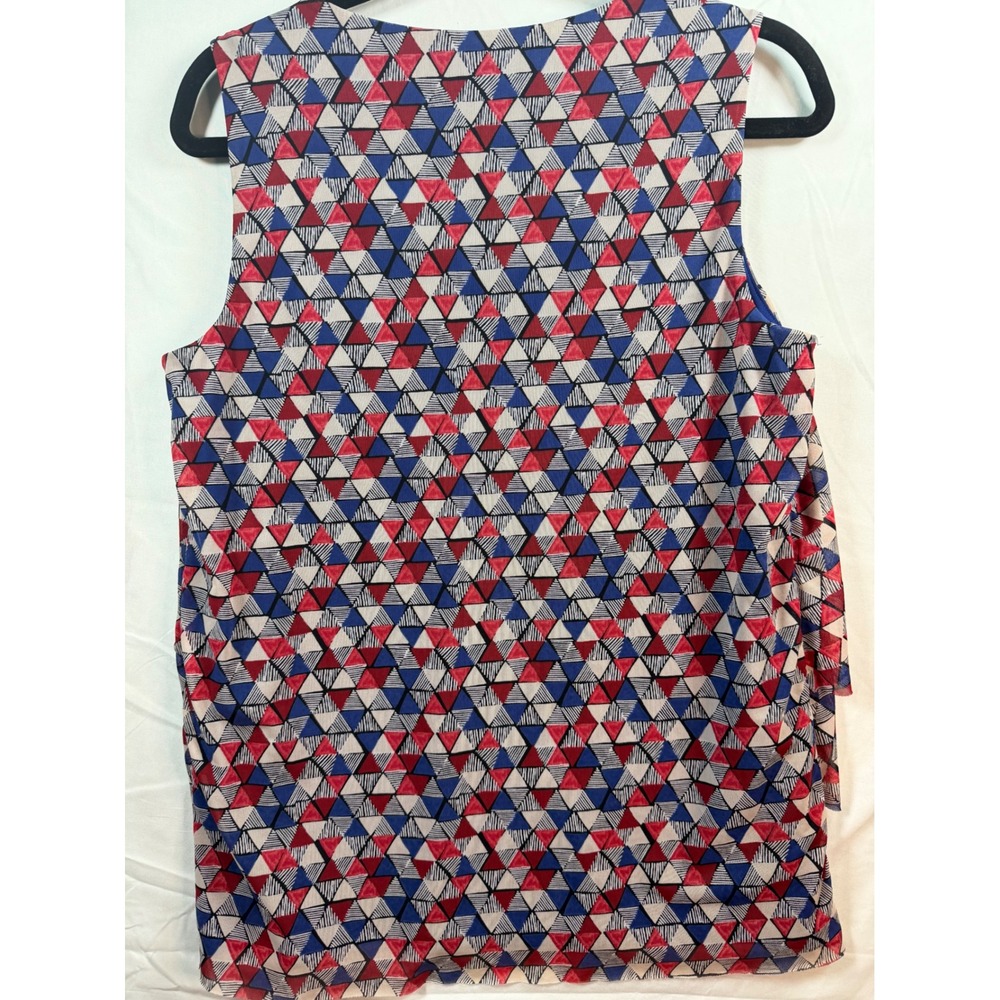 Roz & Ali Womens Medium Blue Red White Geometric Triangle‎ Tiered Sleeveless Top - Picture 9 of 9